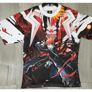 VTG Style Bleach Ichigo Kurosaki Hollow Anime AOP XLarge T-Shirt Black Red #10
